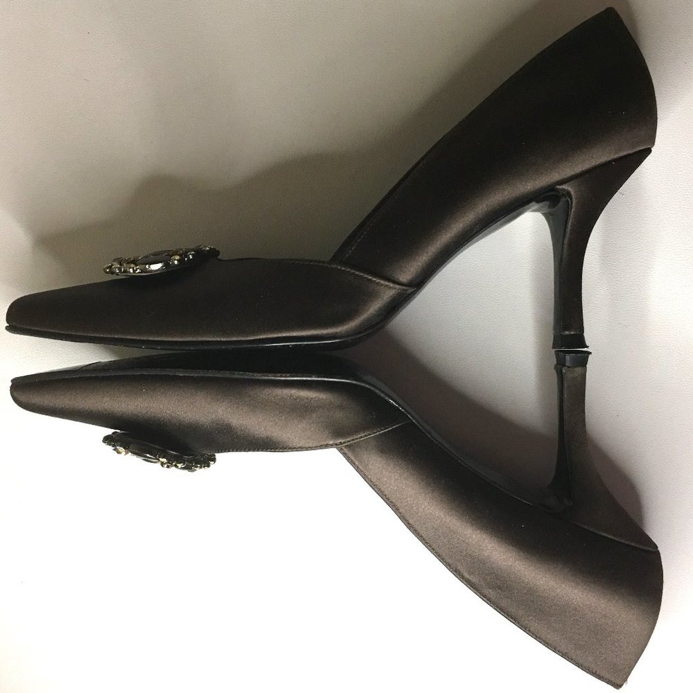 STUART WEITZMAN ✨ Brown Satin Rhinestone Embellished Heels - Picture 4 of 14